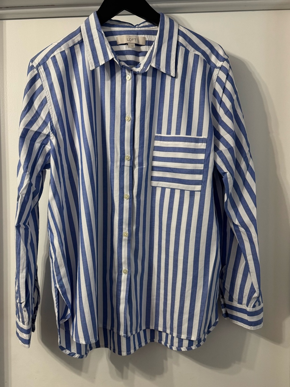LOFT Blue & White Vertical Stripe Button-Front Shirt